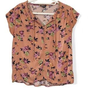 Buffalo David Bitton Floral Blouse Size M Tie Neck Soft Boho Cottagecore